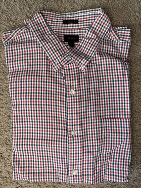 J. Crew Men's Red, Blue & White Gingham Button-Down Shirt